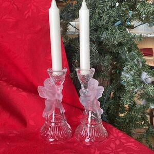 Christmas Angel Candke Holders Frosted Figures & Clear Decor